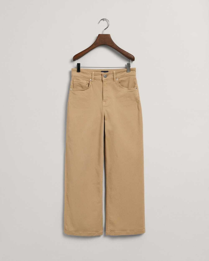 Gant Cropped Wide Leg Color Women's Jeans Dark Khaki | FWXCB-2095