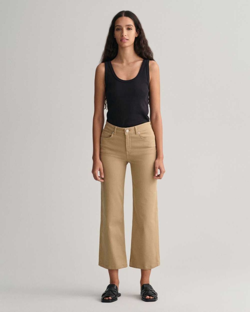 Gant Cropped Wide Leg Color Women\'s Jeans Dark Khaki | FWXCB-2095