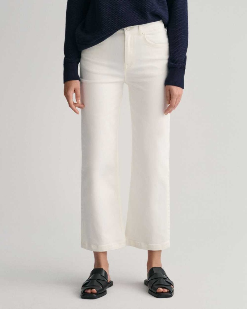 Gant Cropped Wide Leg Color Women's Jeans Beige White | QSMOW-5974