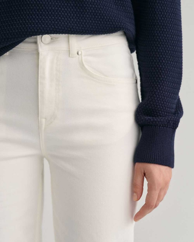 Gant Cropped Wide Leg Color Women's Jeans Beige White | QSMOW-5974