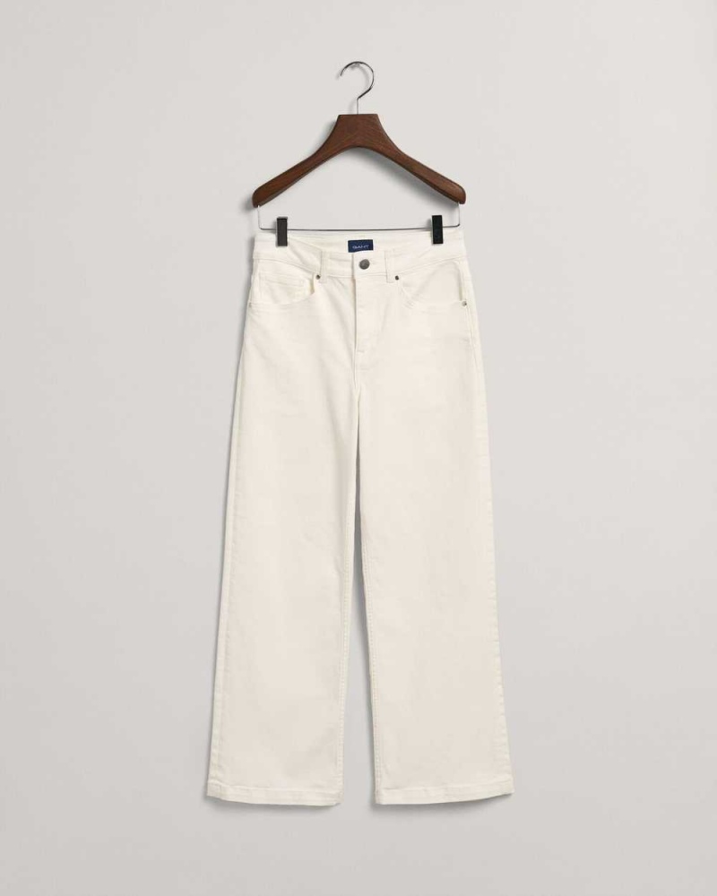 Gant Cropped Wide Leg Color Women's Jeans Beige White | QSMOW-5974