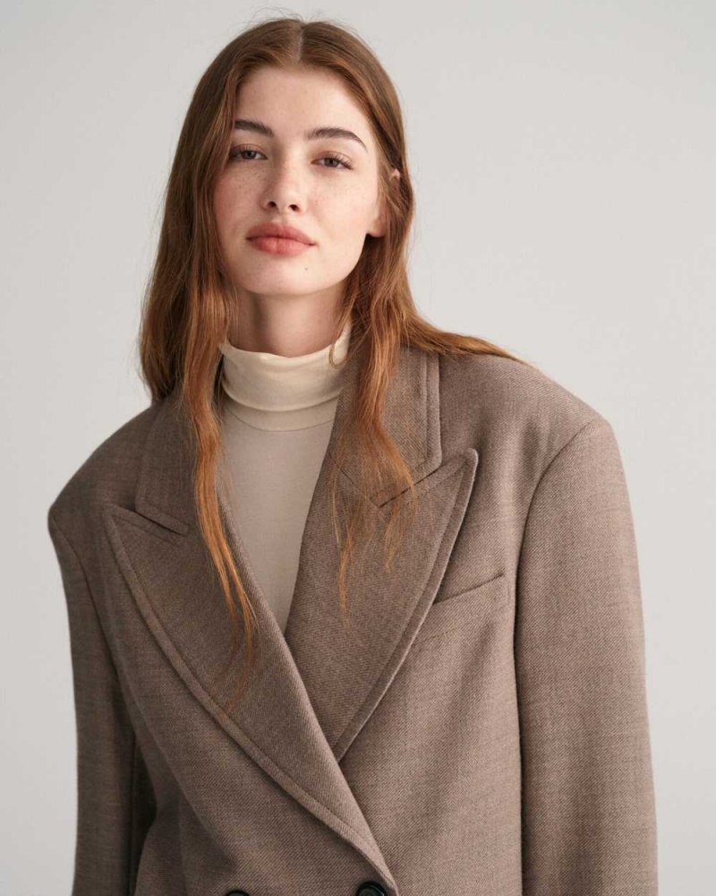 Gant Cropped Wool Women's Blazer Desert Brown | GLXEC-5638