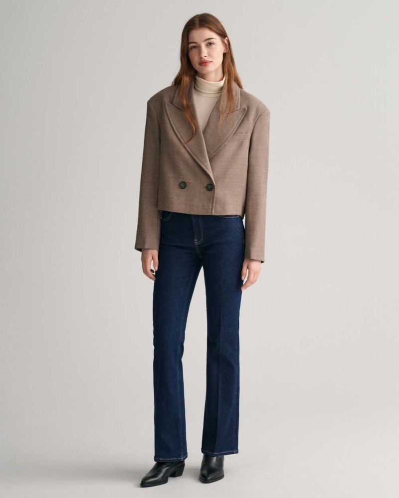 Gant Cropped Wool Women's Blazer Desert Brown | GLXEC-5638