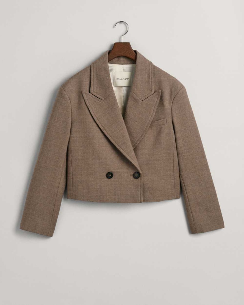 Gant Cropped Wool Women's Blazer Desert Brown | GLXEC-5638