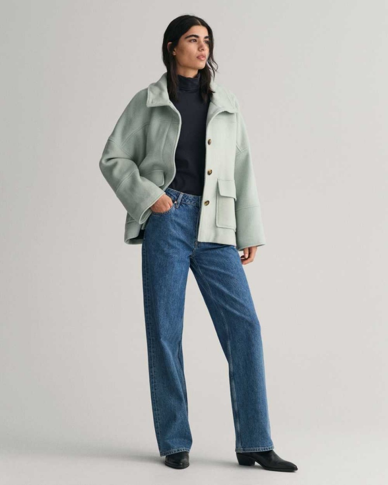 Gant Cropped Wool Women's Jackets Dusty Turquoise | CTRPD-2153