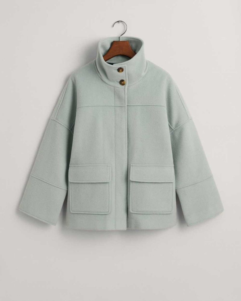 Gant Cropped Wool Women's Jackets Dusty Turquoise | CTRPD-2153