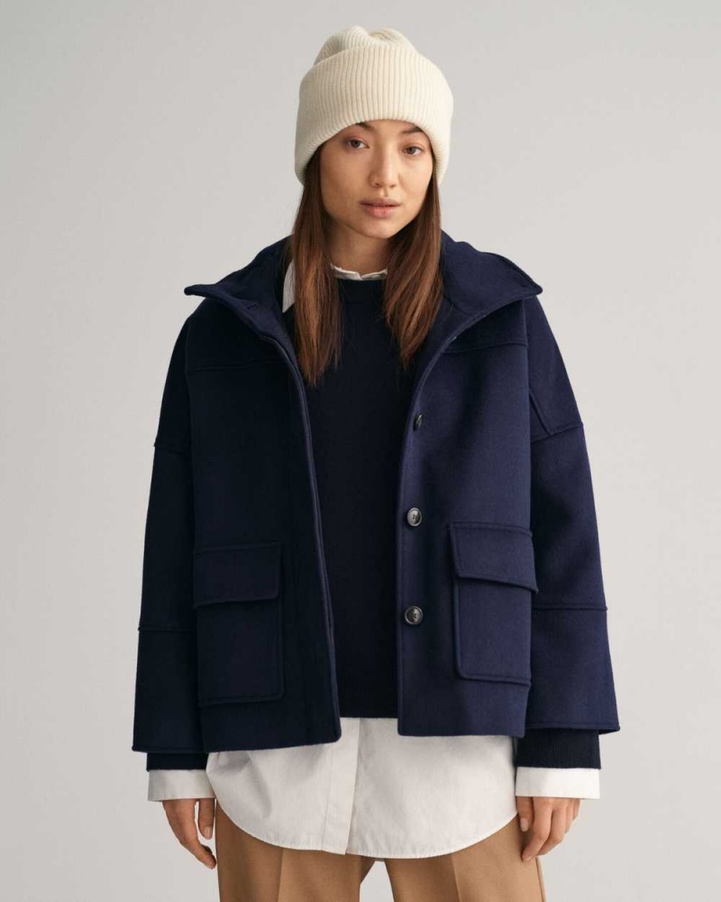 Gant Cropped Wool Women's Jackets Evening Blue | QPBEA-5480