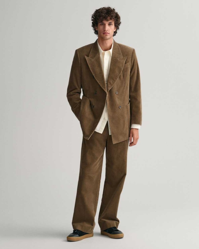 Gant Double-Breasted Corduroy Suit Men's Blazer Desert Brown | VTSFZ-0785