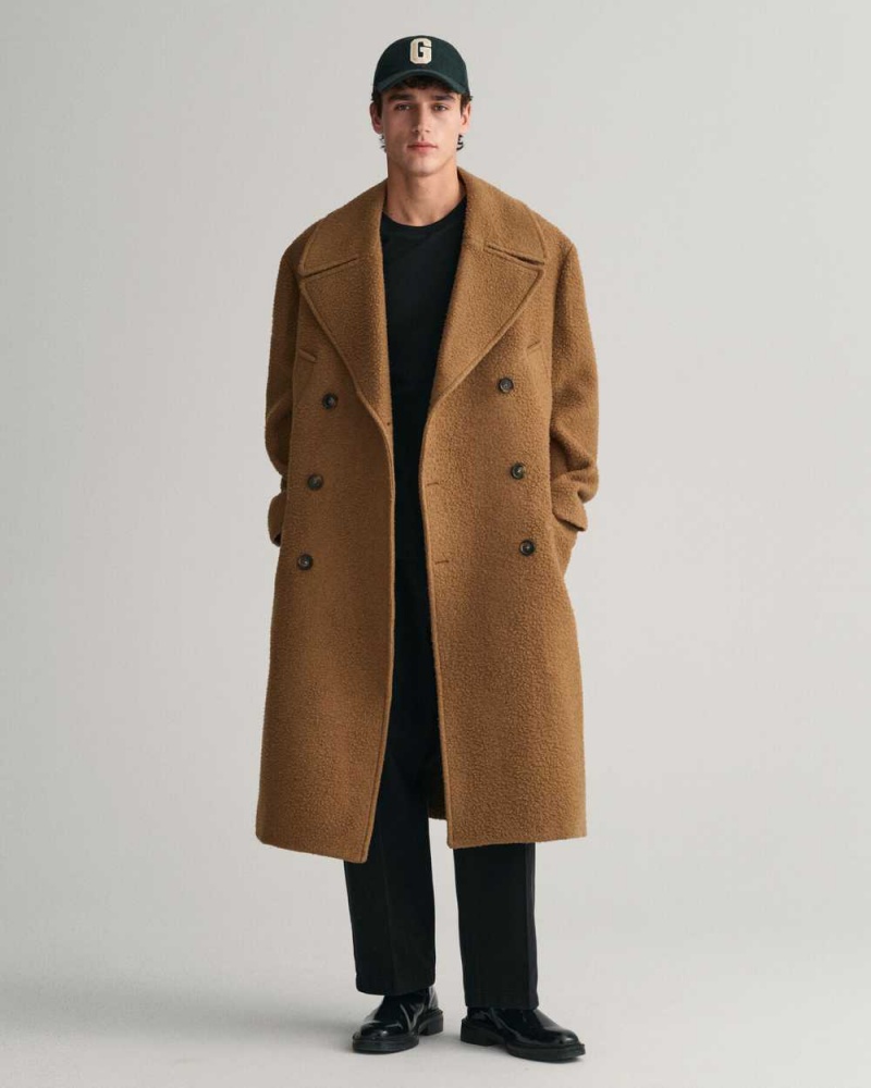 Gant Double-Breasted Wool Men's Coats Mustard Beige | FEBZD-0874