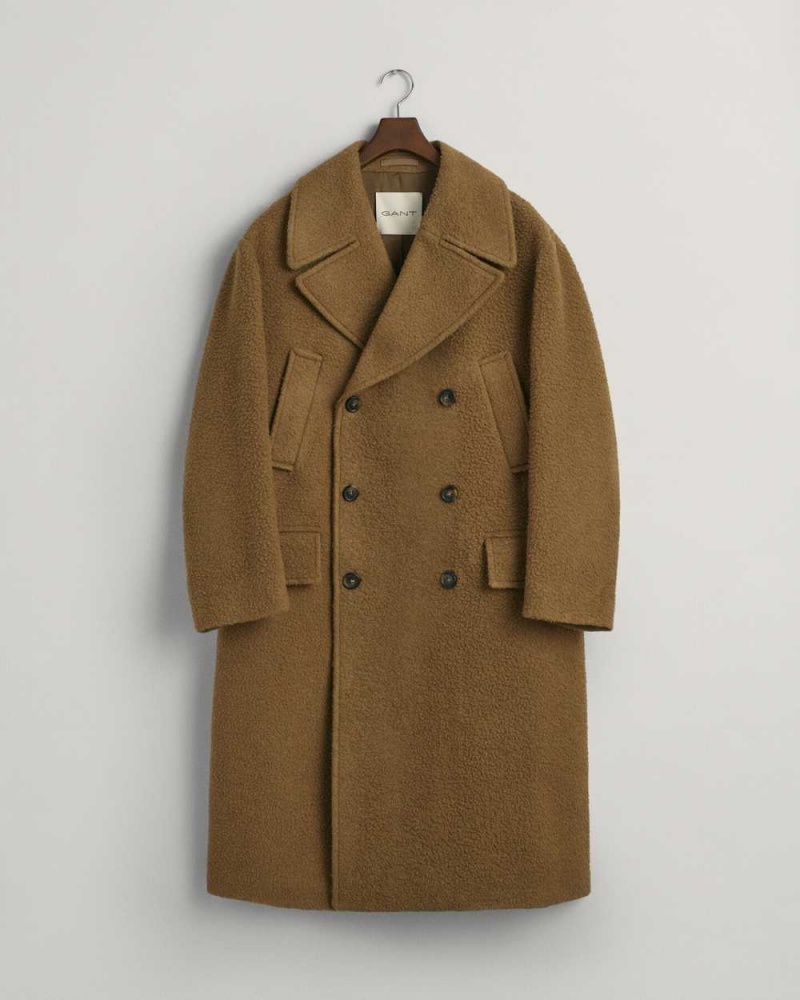 Gant Double-Breasted Wool Men's Coats Mustard Beige | FEBZD-0874