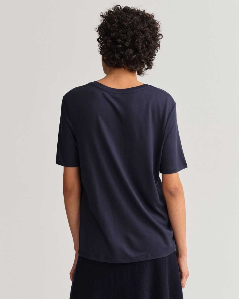 Gant Drape Women's T-Shirt Evening Blue | HXTER-1264