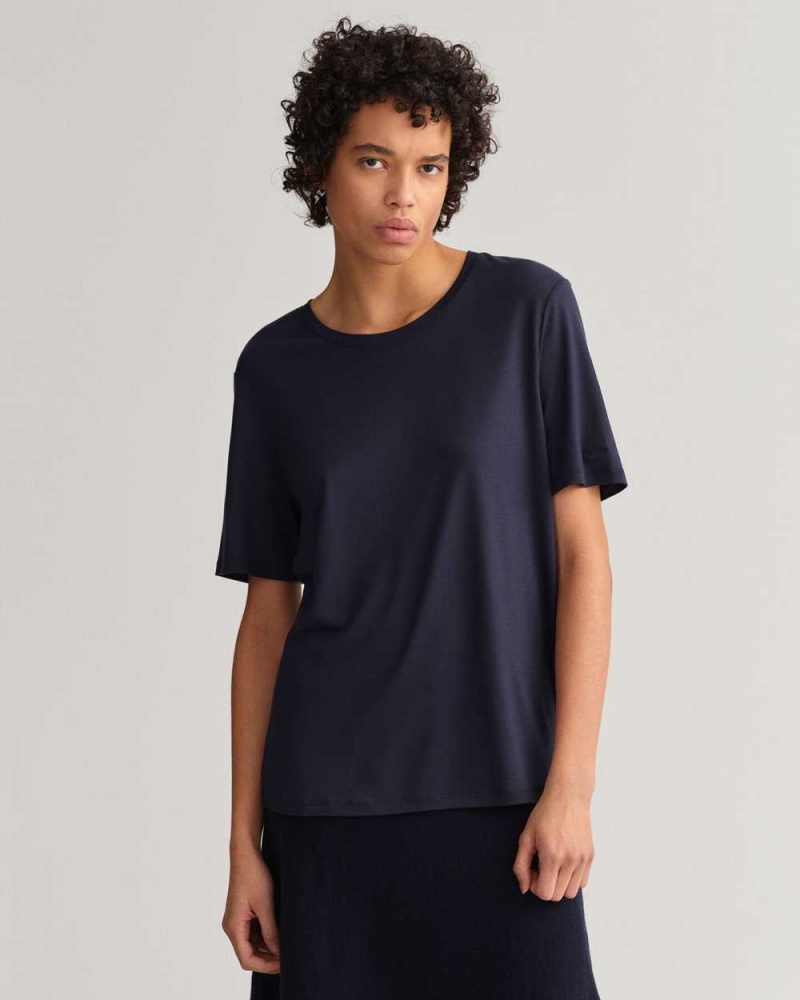 Gant Drape Women's T-Shirt Evening Blue | HXTER-1264