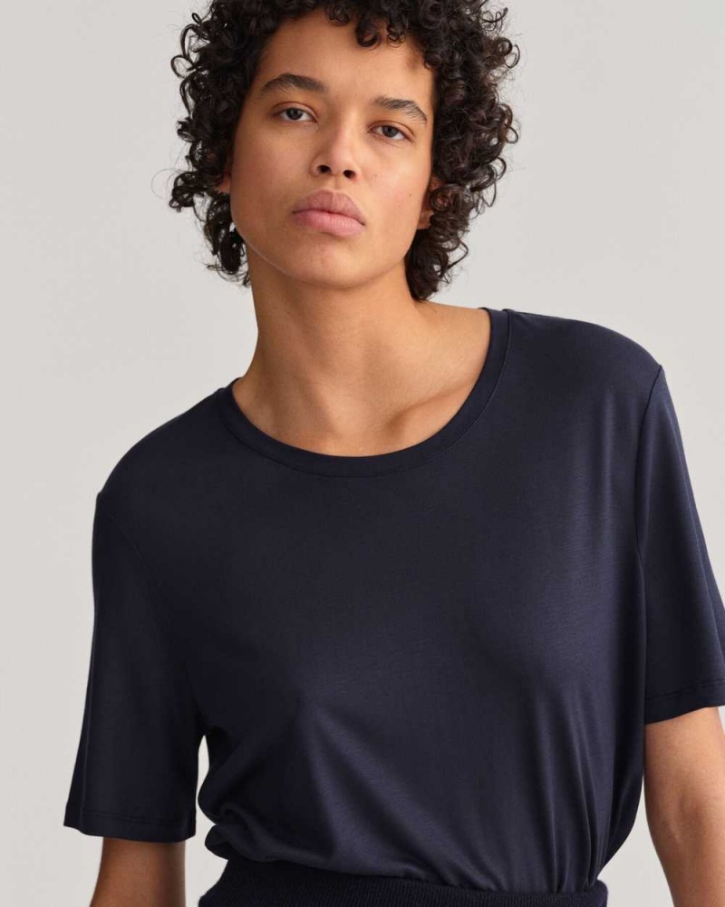 Gant Drape Women's T-Shirt Evening Blue | HXTER-1264