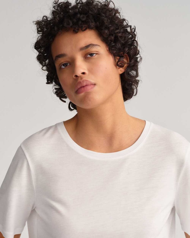 Gant Drape Women's T-Shirt White | OQSNA-1389