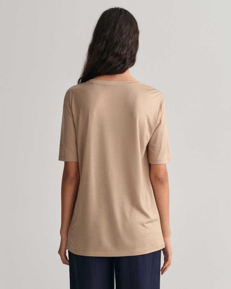 Gant Draped Women's T-Shirt Horn Beige | EPWCZ-2564