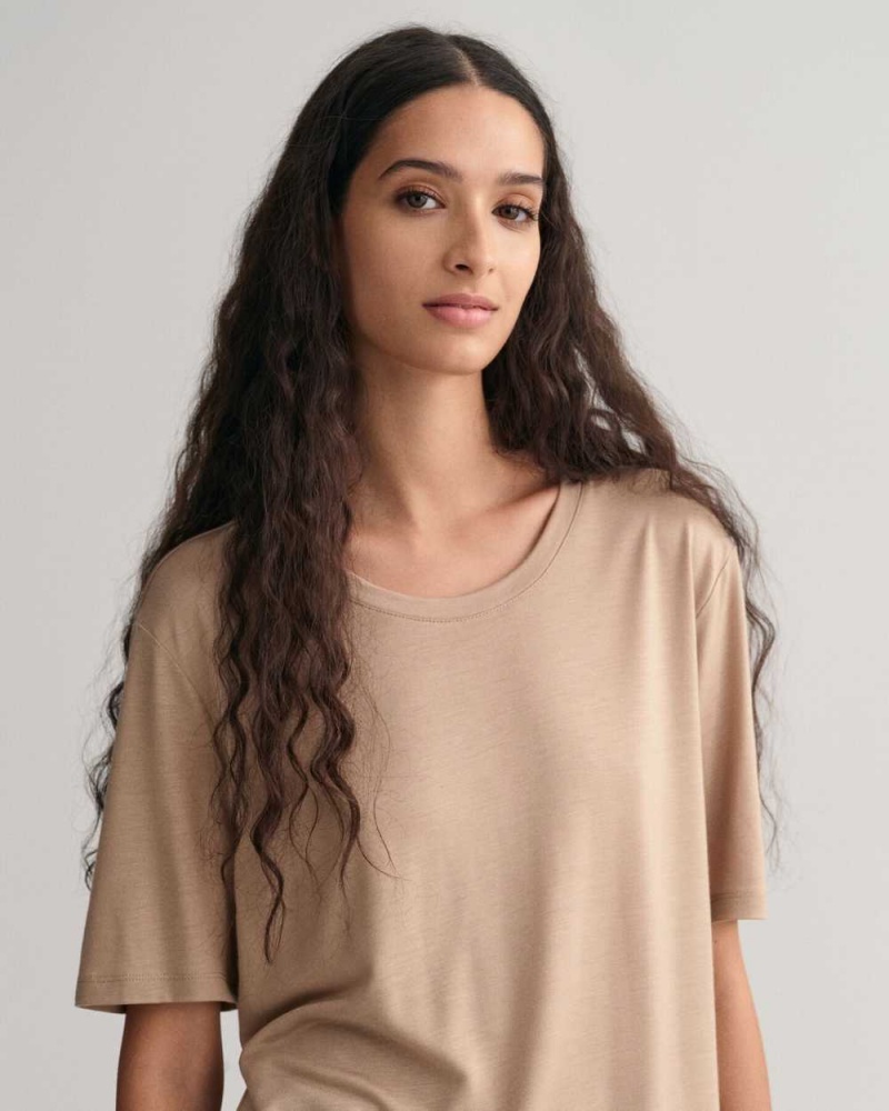 Gant Draped Women's T-Shirt Horn Beige | EPWCZ-2564