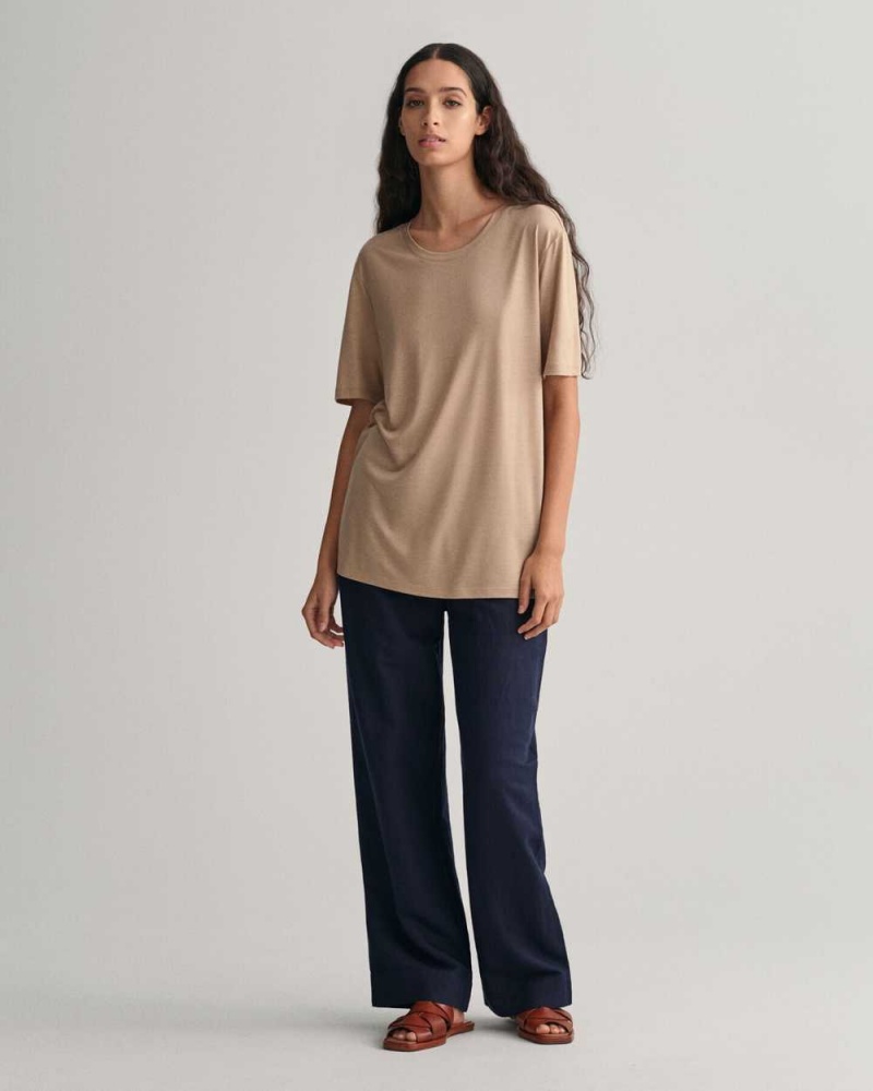 Gant Draped Women's T-Shirt Horn Beige | EPWCZ-2564