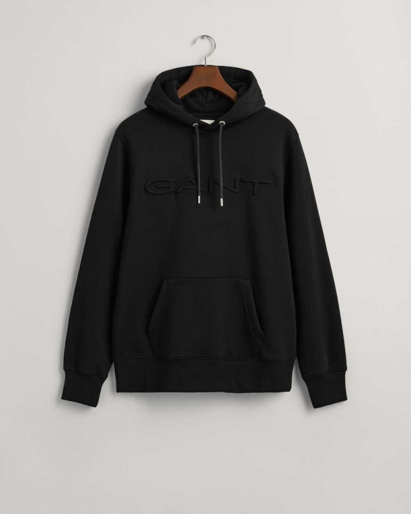 Gant Embossed Men\'s Hoodie Black | ORGMC-3462