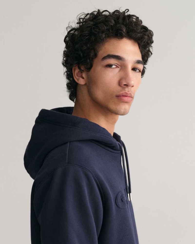 Gant Embossed Men's Hoodie Evening Blue | FCHXU-0684