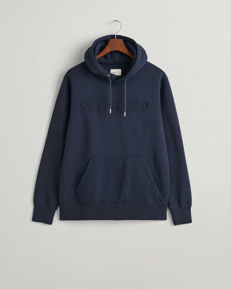 Gant Embossed Men's Hoodie Evening Blue | FCHXU-0684