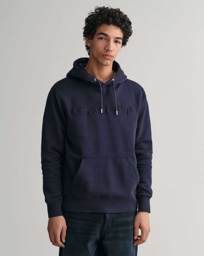 Gant Embossed Men\'s Hoodie Evening Blue | FCHXU-0684