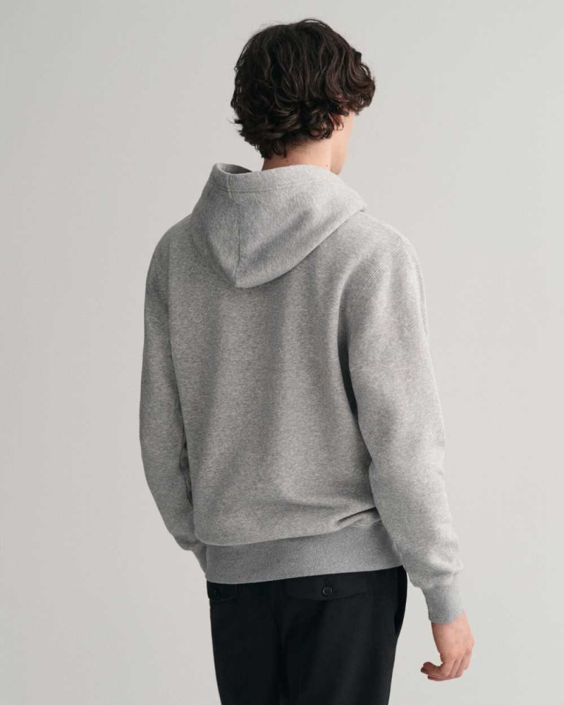 Gant Embossed Men's Hoodie Grey Melange | KHBWP-2967