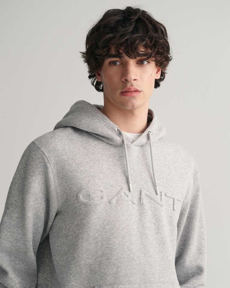 Gant Embossed Men's Hoodie Grey Melange | KHBWP-2967