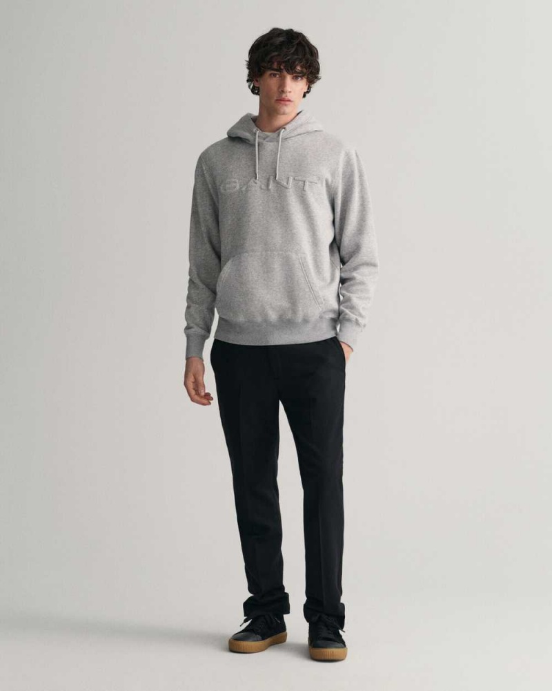 Gant Embossed Men's Hoodie Grey Melange | KHBWP-2967