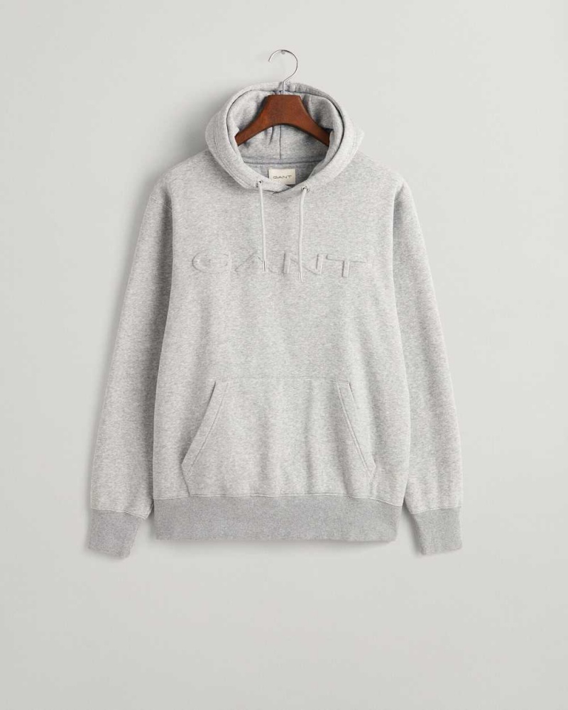 Gant Embossed Men's Hoodie Grey Melange | KHBWP-2967