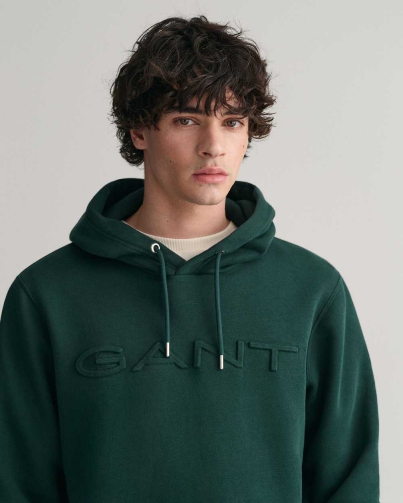 Gant Embossed Men's Hoodie Tartan Green | IWVEA-4270