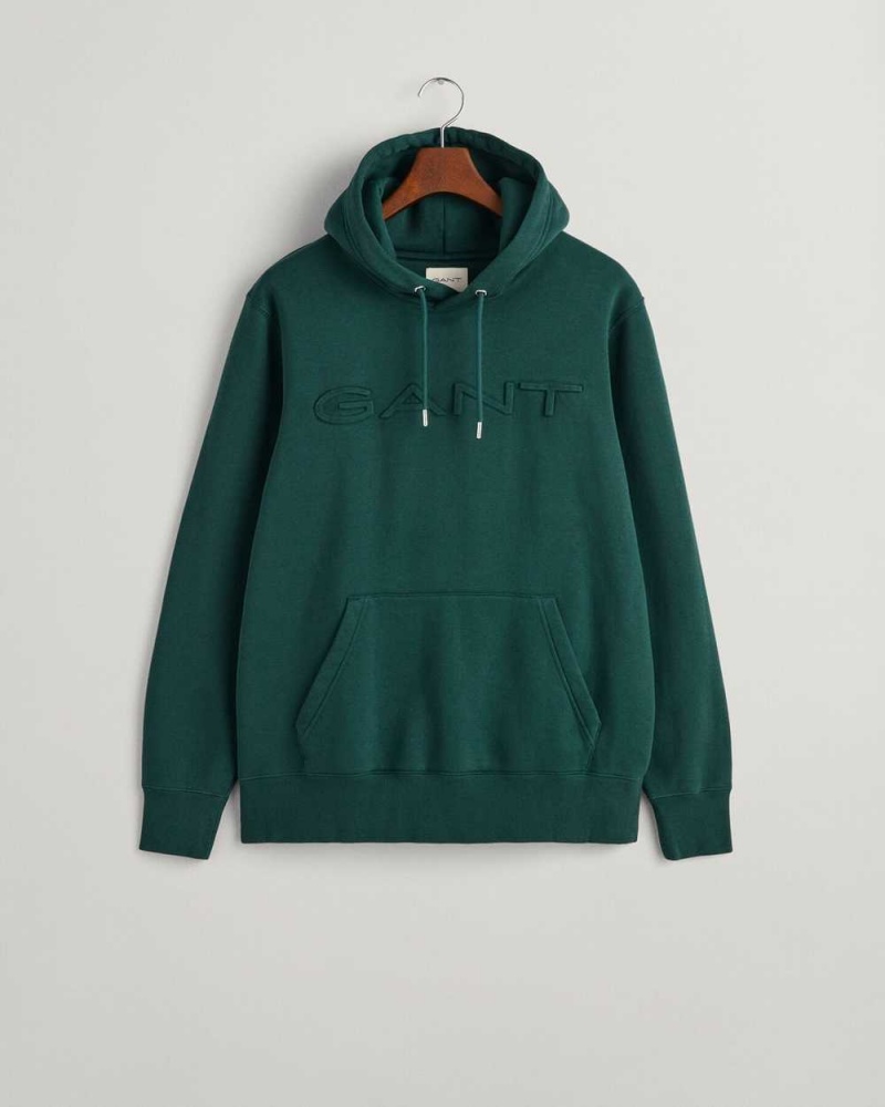 Gant Embossed Men's Hoodie Tartan Green | IWVEA-4270