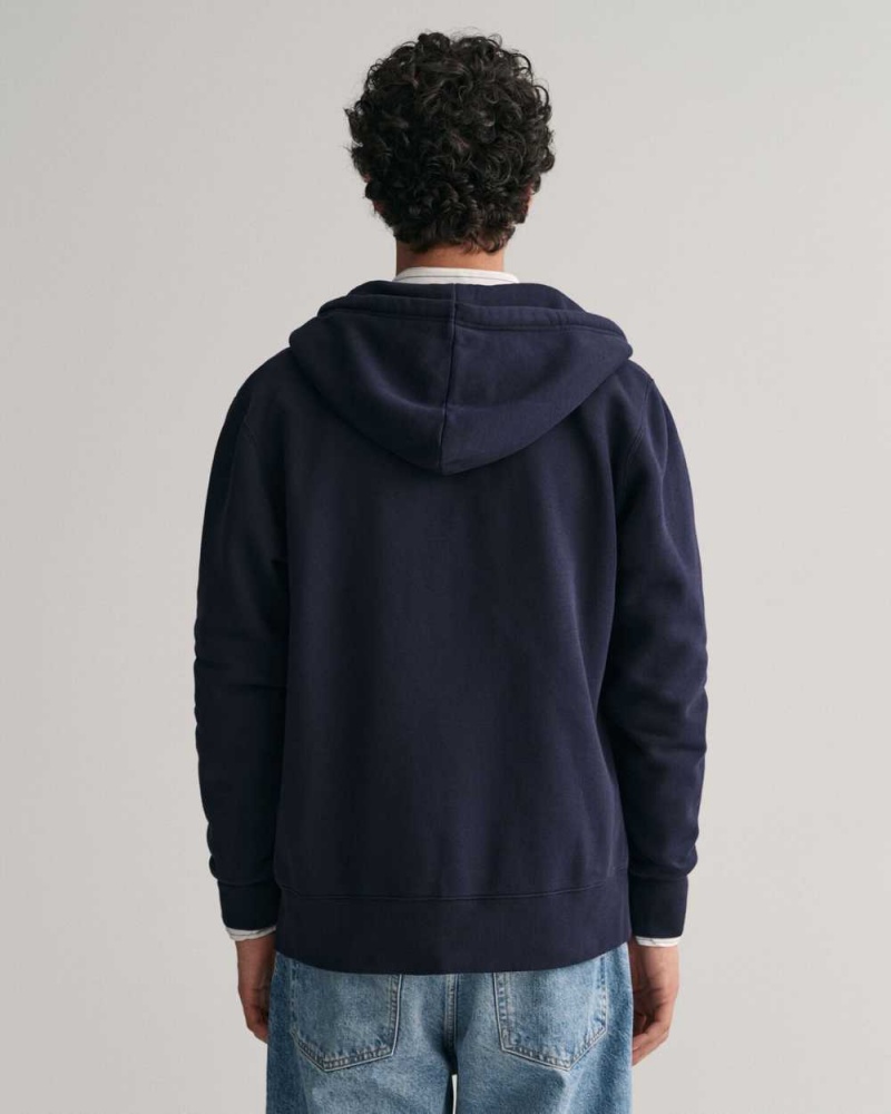 Gant Embossed Zip Men's Hoodie Evening Blue | OUZIF-5297