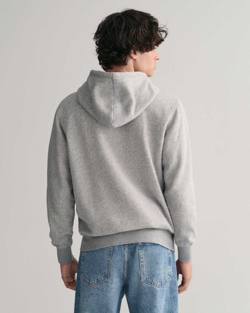 Gant Embossed Zip Men's Hoodie Grey Melange | ZGPOC-8476