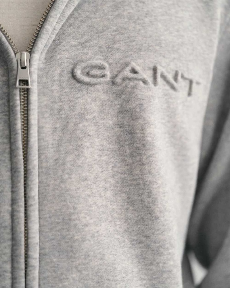 Gant Embossed Zip Men's Hoodie Grey Melange | ZGPOC-8476