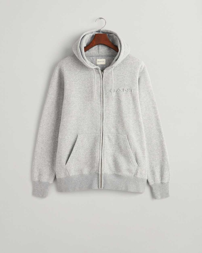 Gant Embossed Zip Men's Hoodie Grey Melange | ZGPOC-8476