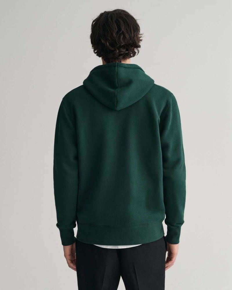 Gant Embossed Zip Men's Hoodie Tartan Green | CJBFX-4290