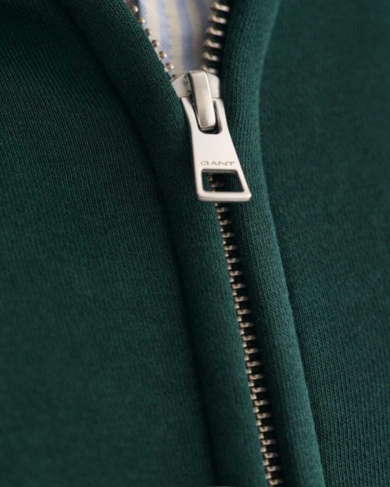 Gant Embossed Zip Men's Hoodie Tartan Green | CJBFX-4290