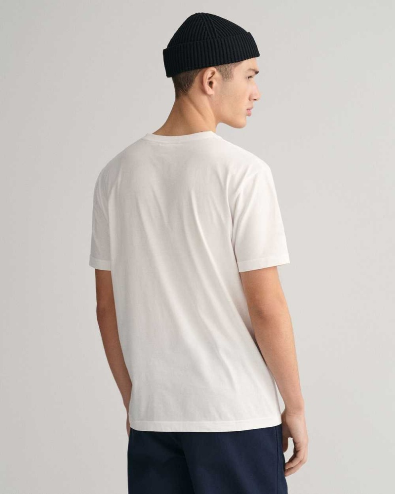 Gant Embroidered Archive Shield Men's T-Shirt White | MKVHI-0961