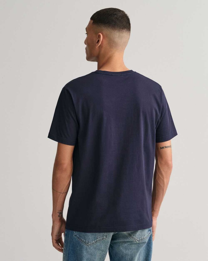 Gant Embroidered Archive Shield Men's T-Shirt Evening Blue | TKXAS-4731