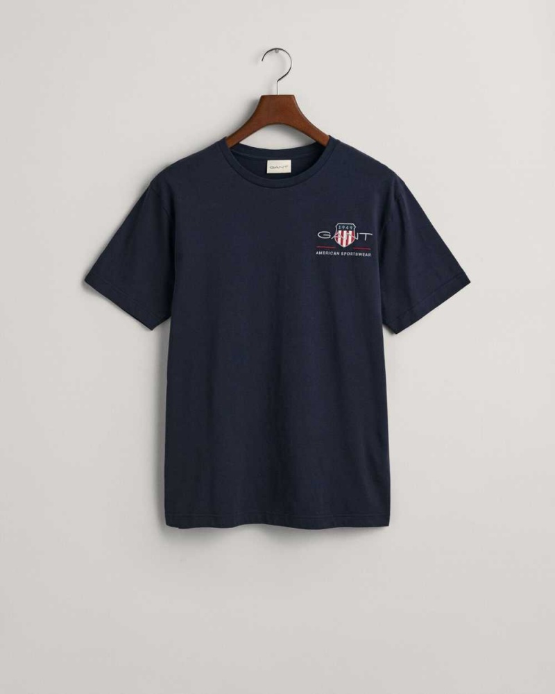 Gant Embroidered Archive Shield Men's T-Shirt Evening Blue | TKXAS-4731