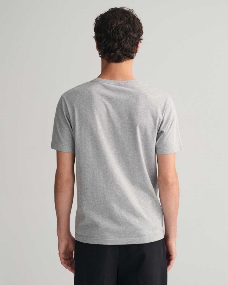 Gant Embroidered Archive Shield Men's T-Shirt Grey Melange | YRQMG-7302