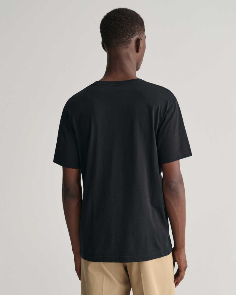 Gant Embroidered Archive Shield Men's T-Shirt Black | WFPXG-3879