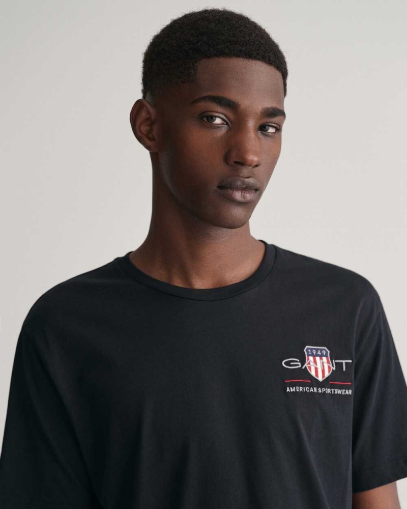 Gant Embroidered Archive Shield Men's T-Shirt Black | WFPXG-3879