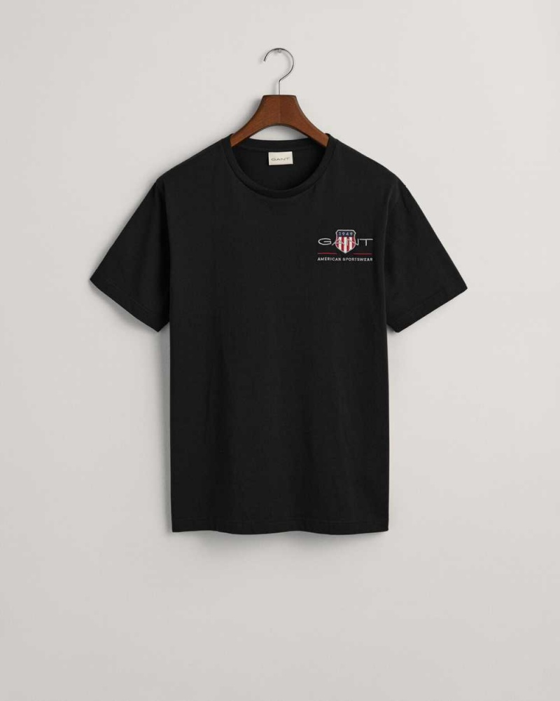 Gant Embroidered Archive Shield Men's T-Shirt Black | WFPXG-3879