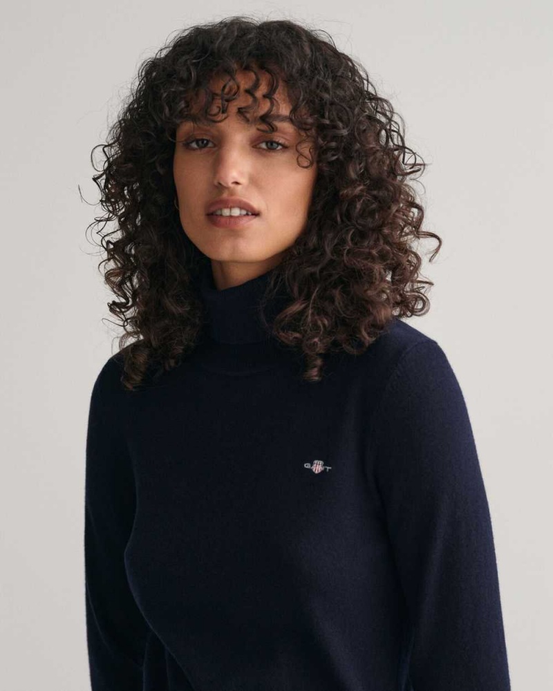 Gant Extra Fine Turtleneck Women's Sweater Evening Blue | EXZRA-4801