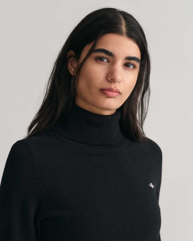 Gant Extra Fine Turtleneck Women's Sweater Black | NLQDE-4307