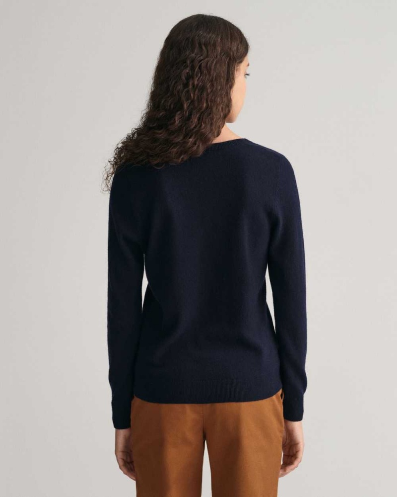 Gant Extra Fine V-Neck Women's Sweater Evening Blue | CISPG-2048