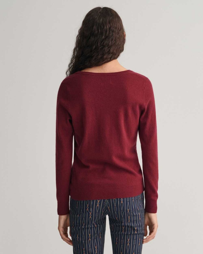 Gant Extra Fine V-Neck Women's Sweater Plumped Red | EHPUR-0873