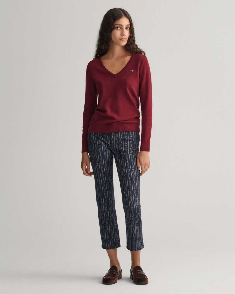 Gant Extra Fine V-Neck Women's Sweater Plumped Red | EHPUR-0873