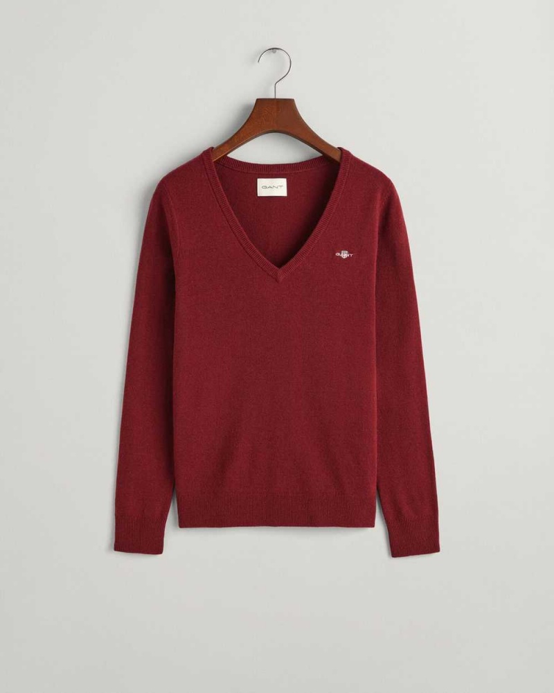 Gant Extra Fine V-Neck Women's Sweater Plumped Red | EHPUR-0873